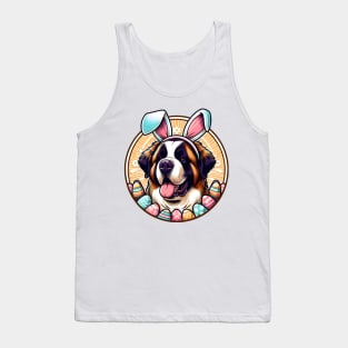 St Bernard Enjoys Easter with Bunny Ears and Joy Tank Top